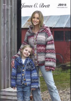 JB918 HOODED CARDIGAN KNITTING PATTERN BY JAMES.C.BRETT