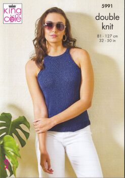5991 LADIES TOPS KNITTING PATTERN BY KING COLE