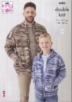 6080 BOYS AND MENS STAND UP NECK AND HOODED CARDIGANS BY KING COLE