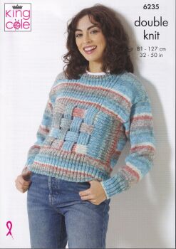 6235 SWEATER, SCARF AND HAT KNITTING PATTERN BY KING COLE