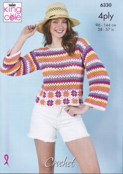 6330 SWEATER AND TOP CROCHET PATTERN BY KING COLE