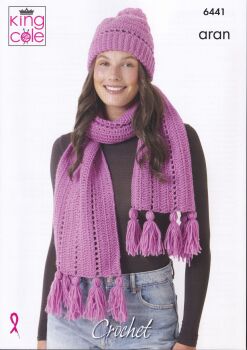 6441 HAT, GLOVES, SCARF AND SHAWL CROCHET PATTERN BY KING COLE