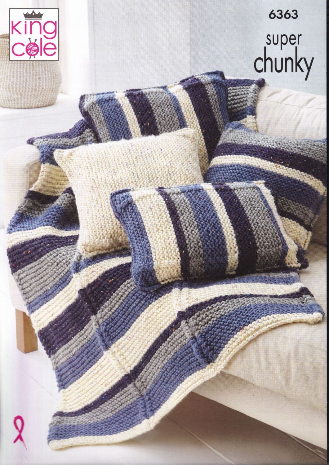 6363 THROW AND CUSHION COVERS KNITTING PATTERN BY KING COLE