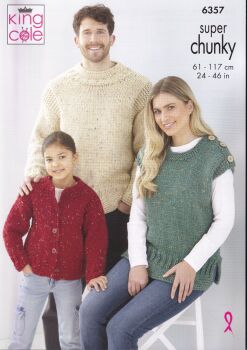6357 SWEATER, CARDIGAN AND TOP KNITTING PATTERN BY KING COLE