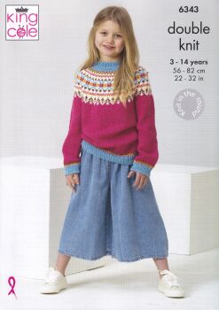 6343 CHILDRENS FAIR ISLE SWEATERS KNITTING PATTERN BY KING COLE
