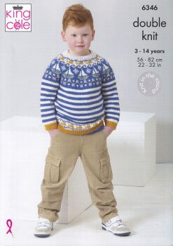 6346 CHILDRENS FAIR ISLE SWEATER KNITTING PATTERNS BY KING COLE