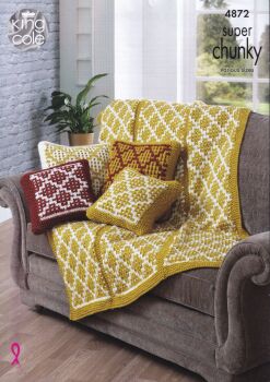 4872 CUSHION COVERS AND THROW KNITTING PATTERN BY KING COLE