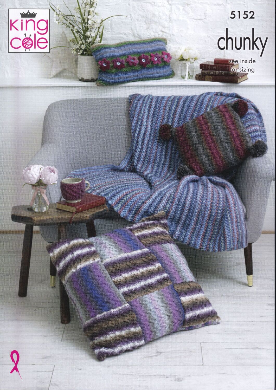 5152 THROW AND CUSHIONS KNITTING PATTERN BY KING COLE
