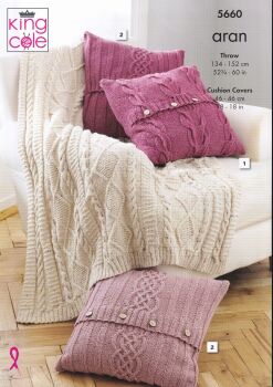 5660 THROW AND CUSHION COVER KNITTING PATTERN BY KING COLE