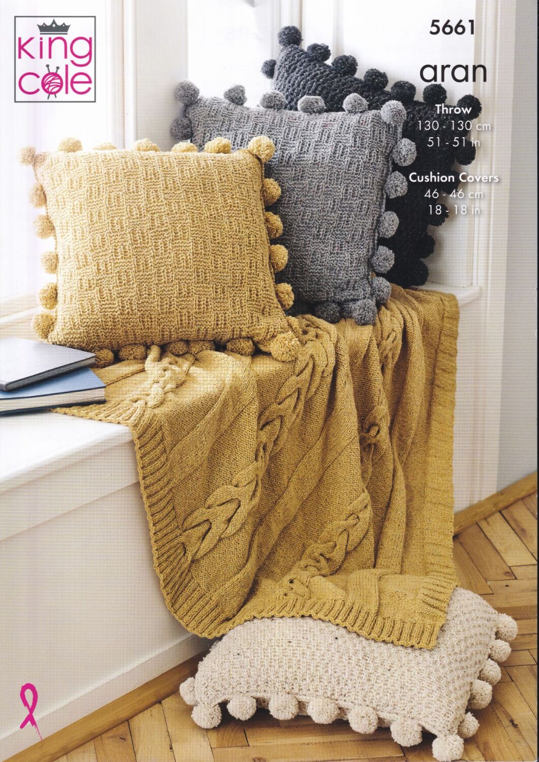 5661 THROW AND CUSHION COVERS KNITTING PATTERN BY KING COLE
