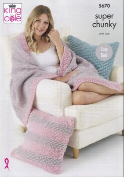 5670 THROW AND CUSHIONS KNITTING PATTERN BY KING COLE