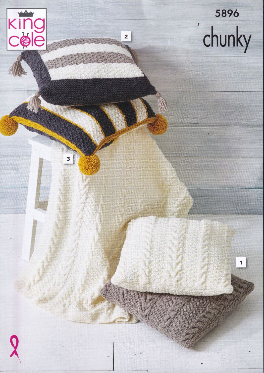 5896 THROW AND CUSHION COVERS KNITTING PATTERN BY KING COLE