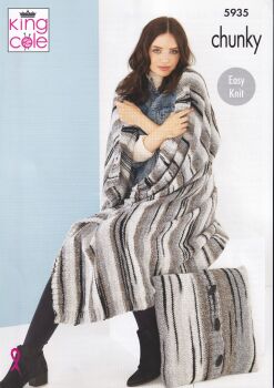 5935 BLANKET AND CUSHIONS KNITTING PATTERN BY KING COLE