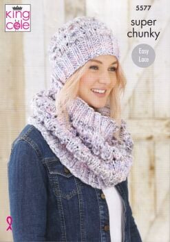 5577 HAT, SCARF AND ACCESSORIES KNITTING PATTERN BY KING COLE