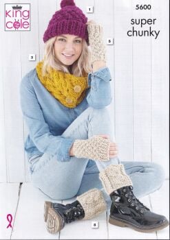 5600 HAT, SNOOD AND ACCESSORIES KNITTING PATTERN BY KING COLE