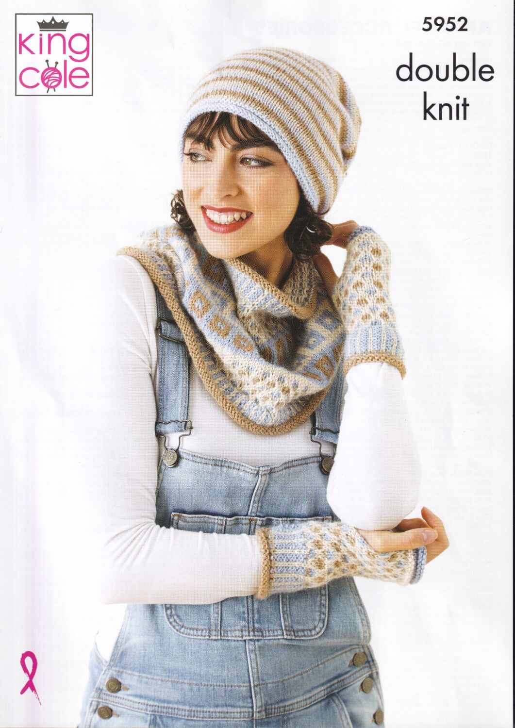 5952 HAT, SNOOD AND HAND WARMERS KNITTING PATTERN BY KING COLE