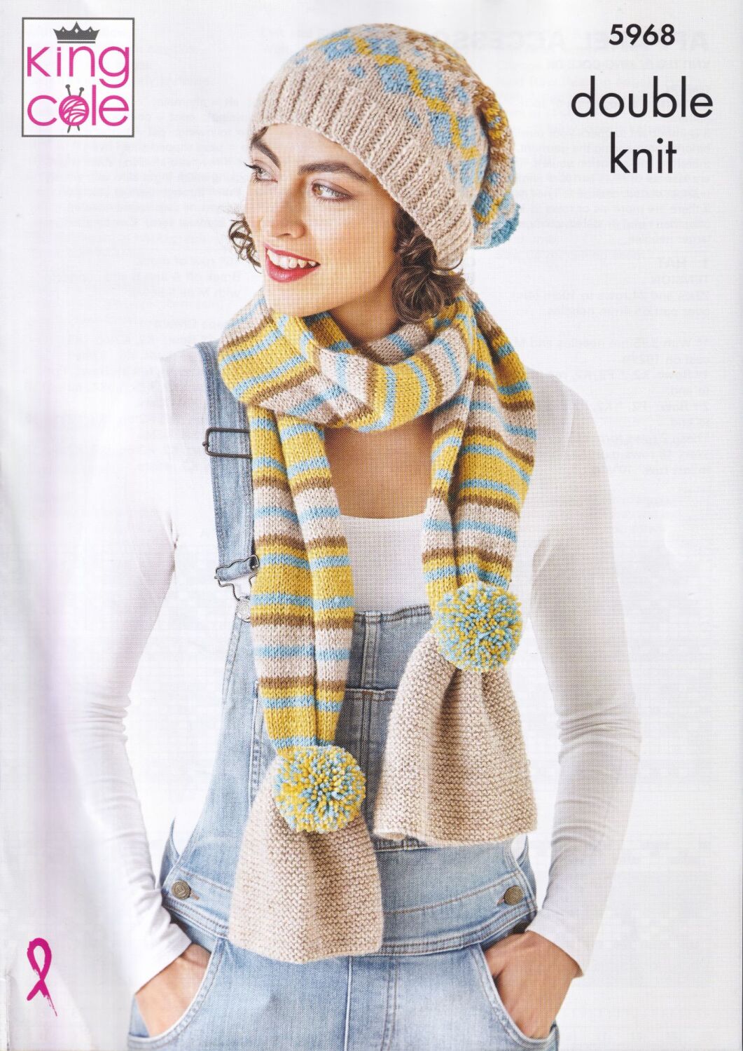 5968 HAT, SCARF AND HAND WARMERS KNITTING PATTERN BY KING COLE
