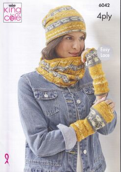 6042 HATS, SNOODS AND HAND WARMERS KNITTING PATTERN BY KING COLE