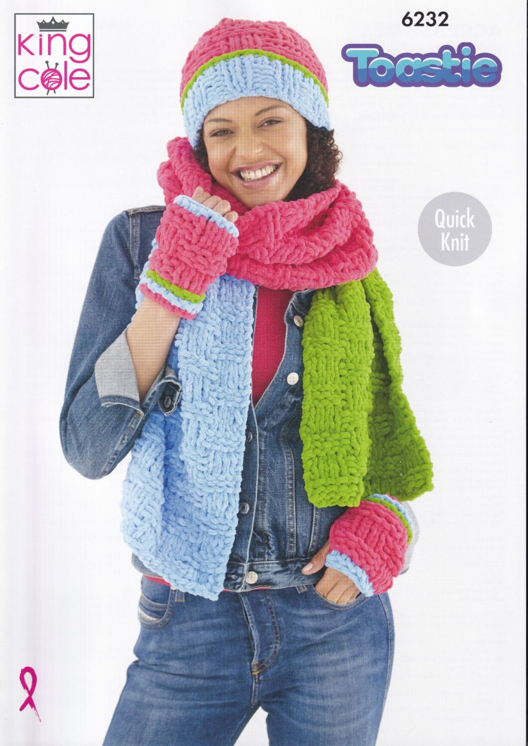 6232 HAT, SCARVES AND HANDWARMERS KNITTING PATTERN BY KING COLE
