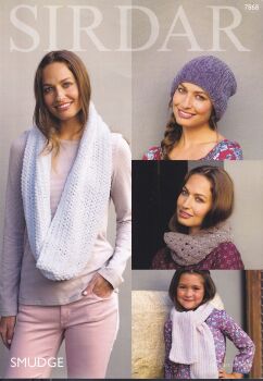 7868 SNOOD, HAT AND SCARVES KNITTING PATTERN BY SIRDAR