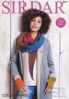 S8031 SNOOD, WRAP AND MITTS KNITTING PATTERN BY SIRDAR