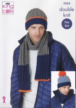5265 HAT, SCARVES AND SNOOD KNITTING PATTERN BY KING COLE