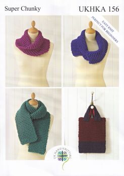 UKHKA156 SCARF, BAG AND SNOOD KNITTING PATTERN BY UKHKA