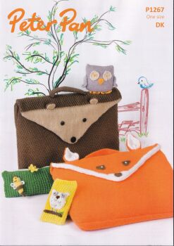 P1267 BAG, PENCIL CASE, PHONE COVER AND OWL KNITTING PATTERN BY PETER PAN