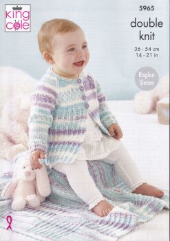 5965 BABY MATINEE COAT, CARDIGAN, BOOTEES & BLANKET KNITTING PATTERN BY KING COLE