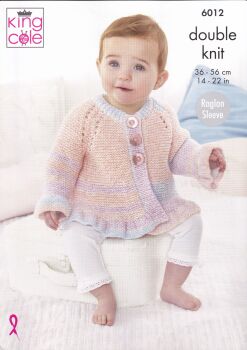 6012 BABY CARDIGAN, DRESS AND GILET KNITTING PATTERN BY KING COLE