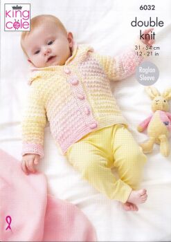 6032 BABY CARDIGAN, CAPE, JACKET AND HAT KNITTING PATTERN BY KING COLE