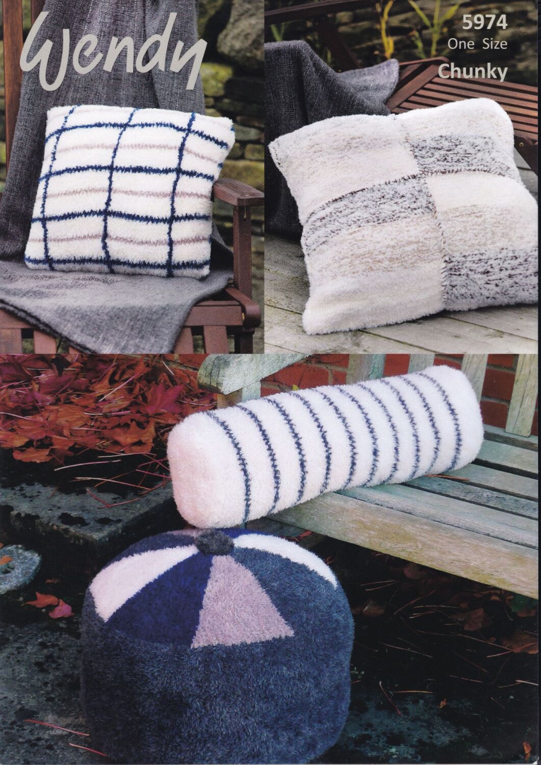 5974 CUSHION COVER AND POUFFE KNITTING PATTERN BY WENDY