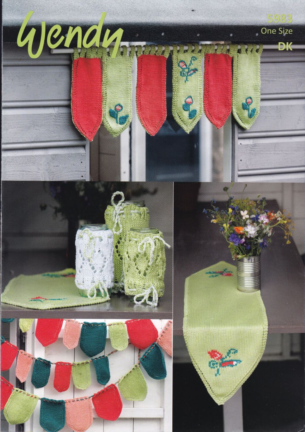 5983 TABLE RUNNER, JAR COVEERS AND BUNTING KNITTING PATTERN BY WENDY