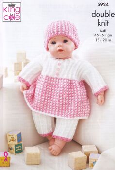 5924 DOLLS CLOTHES KNITTING PATTERN BY KING COLE