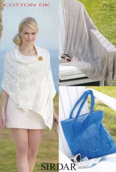 7500 THROW, WRAP AND BAG KNITTING PATTERN BY SIRDAR