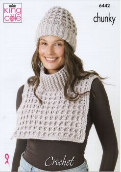 6442 HEADBAND, COWL, HAT AND NECK WARMER CROCHET PATTERN BY KING COLE