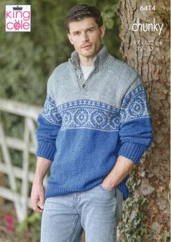 6414 MENS SWEATER VEST AND SWEATER KNITTING PATTERN BY KING COLE