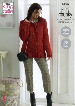 5195 CARDIGAN, SCARF, WRAP AND HAT KNITTING PATTERN BY KING COLE
