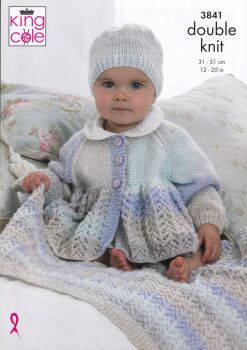 3841 JACKET, HAT AND BLANKET KNITTING PATTERN BY KING COLE