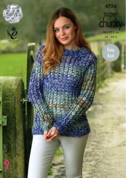 4756 SWEATER AND SHORT LEVED TOP KNITTING PATTERN BY KING COLE