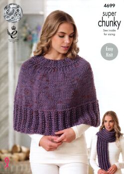 4699 CAPES, HATS, SCARF AND SNOOD KNITTING PATTERN BY KING COLE