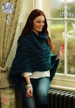4618 SWEATER AND PONCHO KNITTING PATTERN BY KING COLE