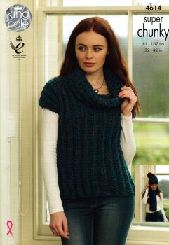 4614 SWEATER, PULL OVER, HAT AND SCARF KNITTING PATTERN BY KING COLE
