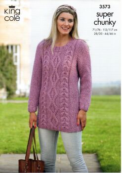 3573 SWEATER DRESS AND SLIPOVER KNITTING PATTERN BY KING COLE