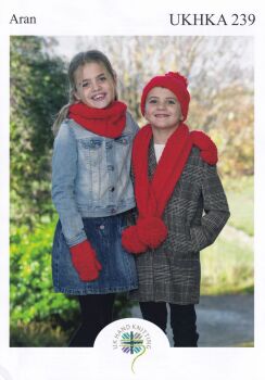 239 CHILDRENS SCARF, SNOOD, HAT AND MITTENS KNITTING PATTERN BY UKHKA