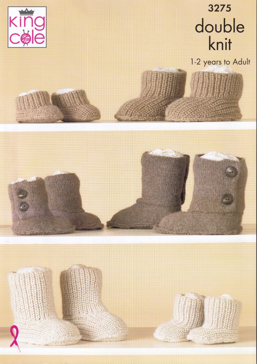 3275 HUG SLIPPERS KNITTING PATTERN BY KING COLE