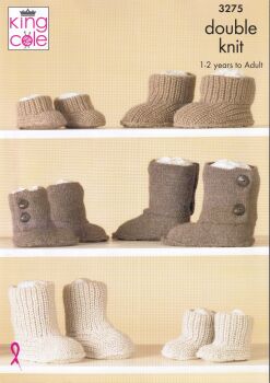 3275 HUG SLIPPERS KNITTING PATTERN BY KING COLE