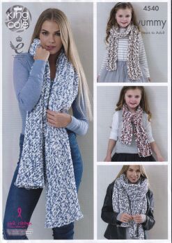 4540 SHAWL AND SCARVES KNITTING PATTERN BY KING COLE