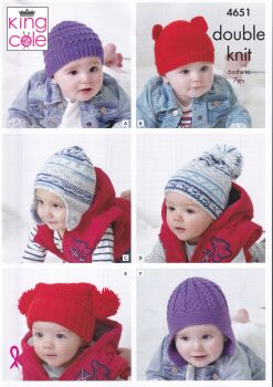 4651 BABY HAT KNITTING PATTERNS BY KING COLE