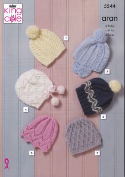 5544 CHILDRENS HATS KNITTING PATTERN BY KING COLE